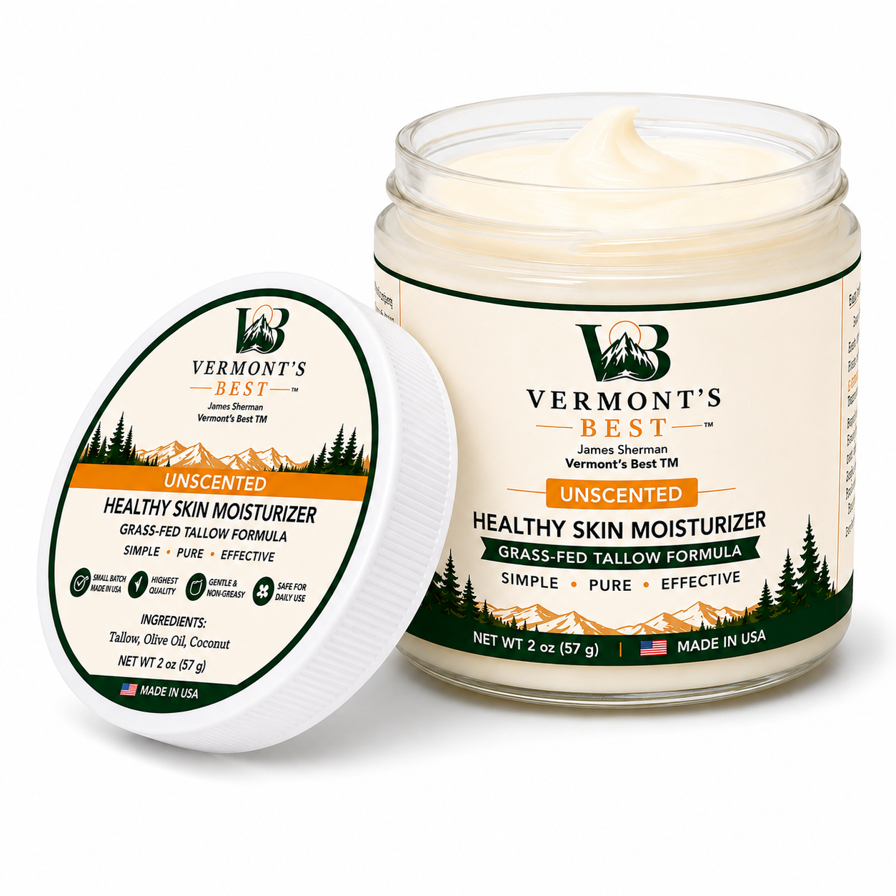 Grass-Fed Tallow Moisturizer - Unscented, 2oz jar with new label