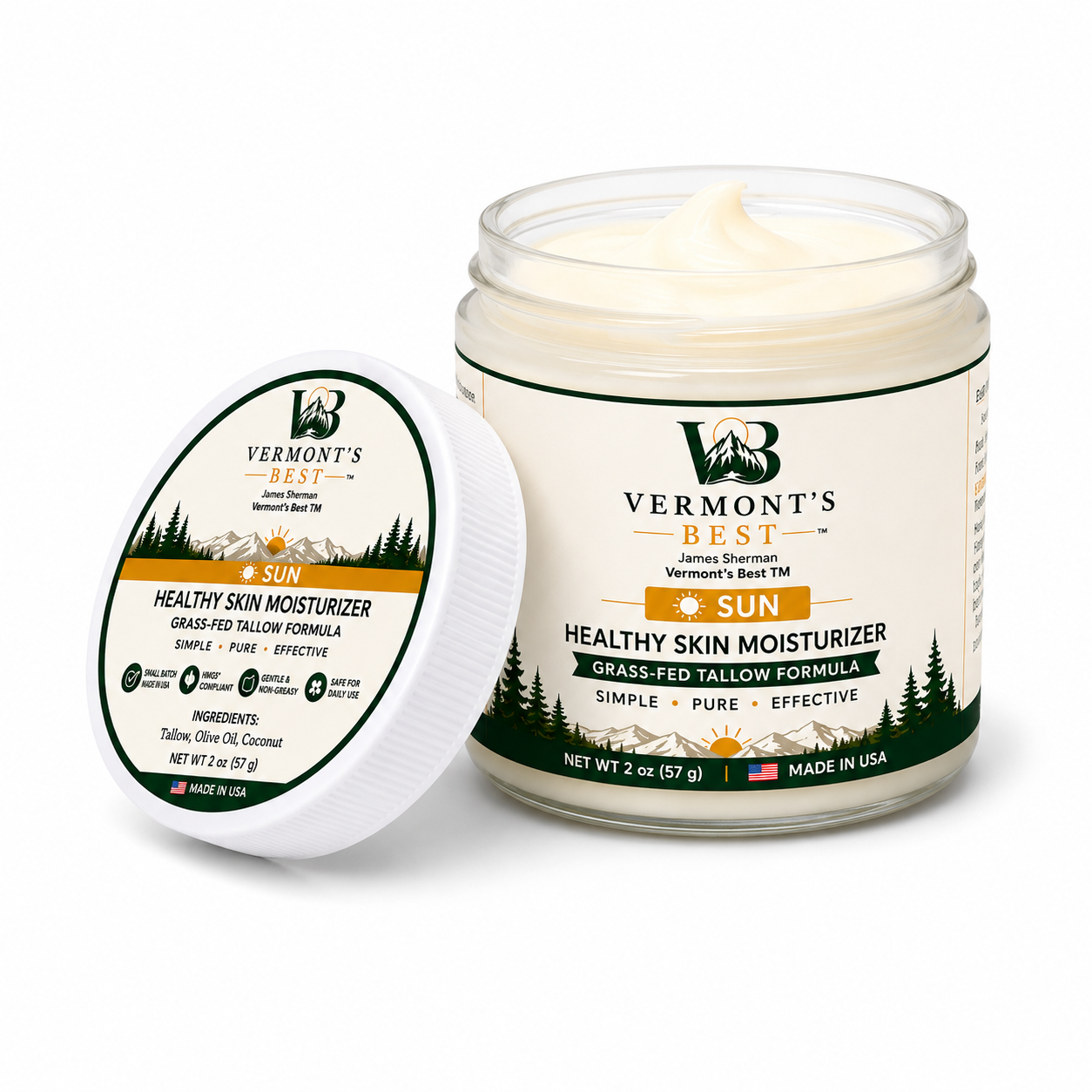 Grass-Fed Tallow Moisturizer - Scented (Coconut), 2oz jar with new label