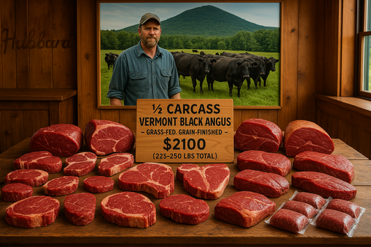 1/2 Carcass Vermont Black Angus - Grass-fed, Grain-finished - $2100 (225-250 lbs total beef)