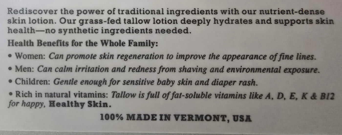 Vermont's Best Tallow Skin Lotion, Family-Safe Moisturizer, Made in USA $27