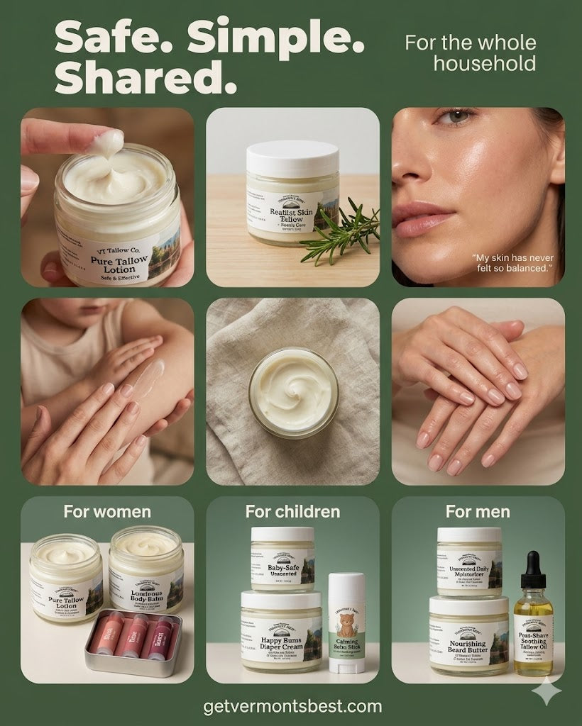 Grass-Fed Beef Tallow Moisturizer for Dry & Sensitive Skin – Unscented Natural Face & Body Cream – 2oz