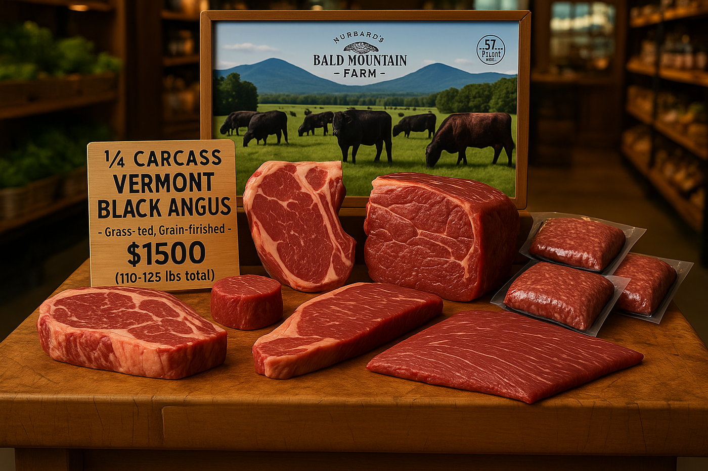 1/4 Carcass Vermont Black Angus - $1500 Grass-fed, Grain-finished  (110-125 lbs total beef)